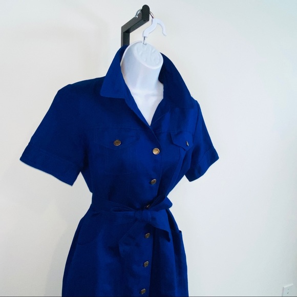 Cobalt Blue Belted Button Down Sheath Dress by Kasper Size 4 - Picture 14 of 14